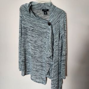 Love Ryan LA Asymetrical Salt & Pepper Cardigan Sweater Slouchy Relaxed Fit